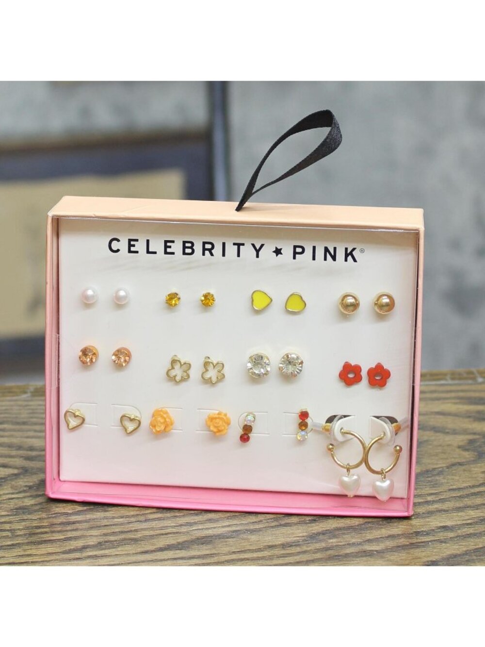 NWT Celebrity Pink 12 Pack Dainty Heart Floral Stud Earrings Gold Multi